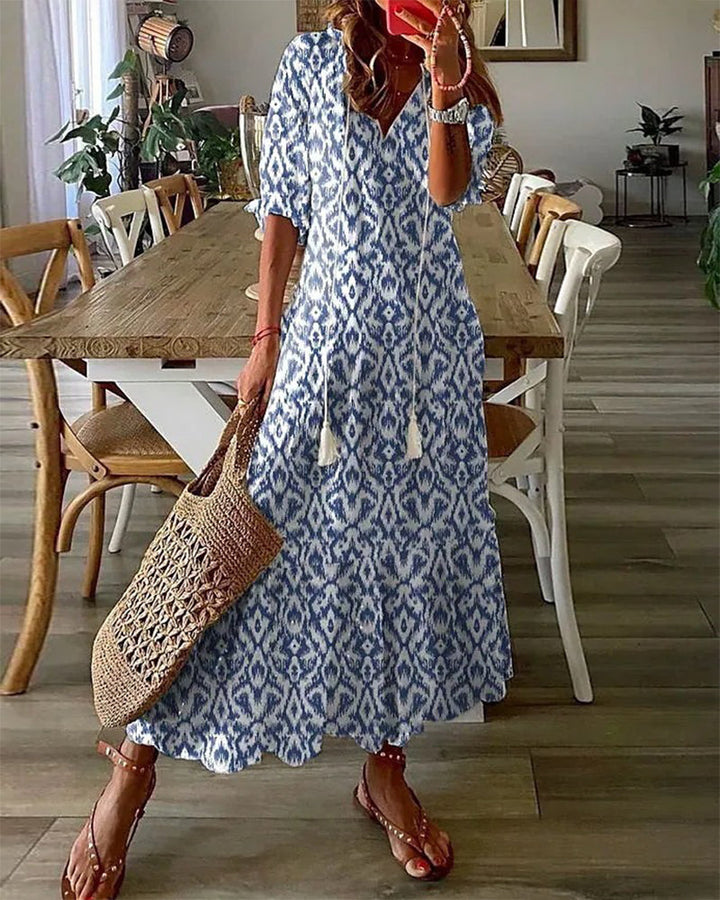 Melissa | Boho Vintage V-Neck Printed Dress