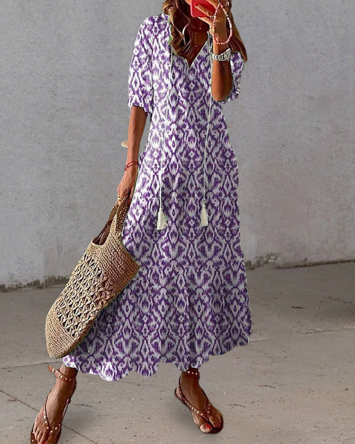 Melissa | Boho Vintage V-Neck Printed Dress