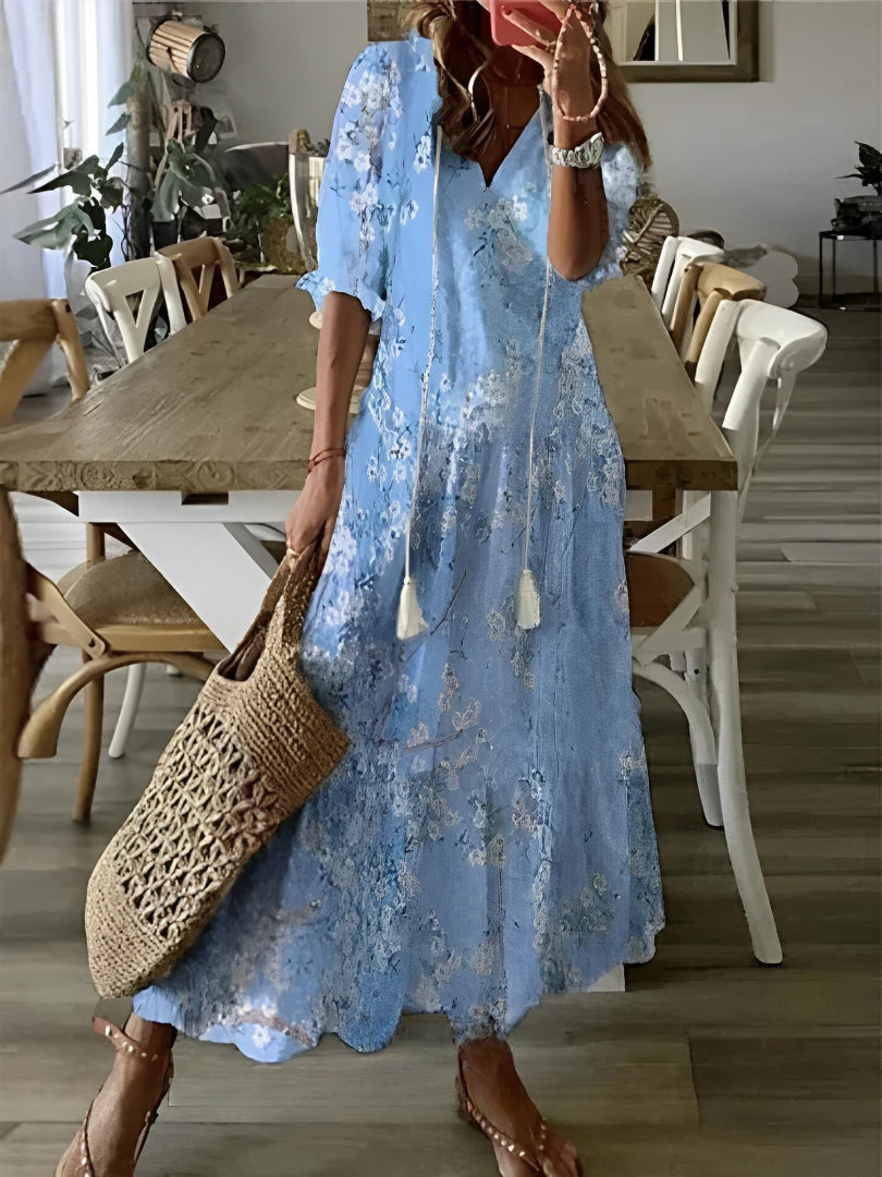Melissa | Boho Vintage V-Neck Printed Dress