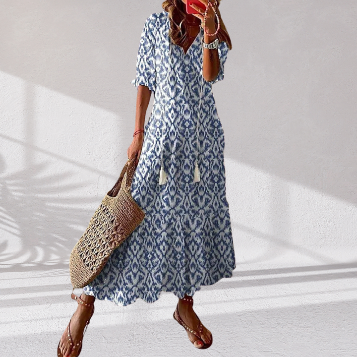 Melissa | Boho Vintage V-Neck Printed Dress
