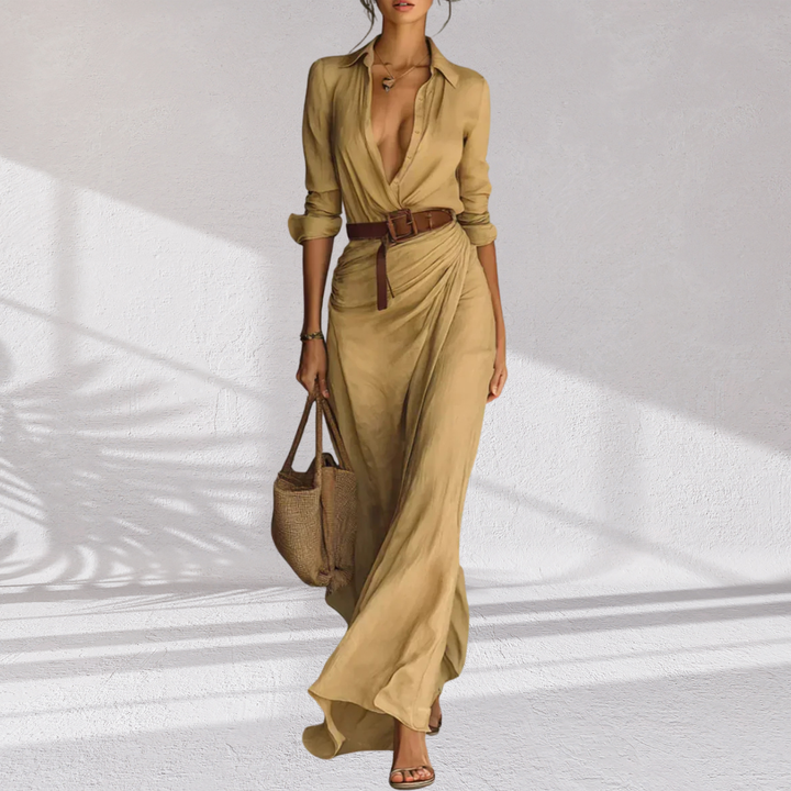 Maggy | Elegant Dress with Belt and Classic Lapel Collar