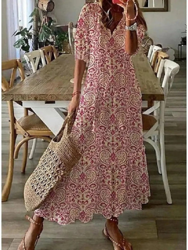 Melissa | Boho Vintage V-Neck Printed Dress